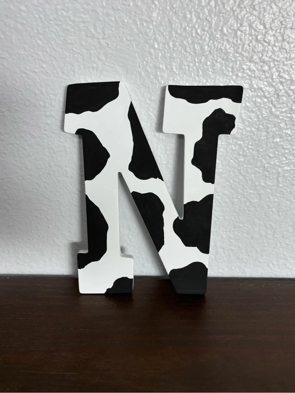Black and White Cow Print Letter 'N' Wall Decor